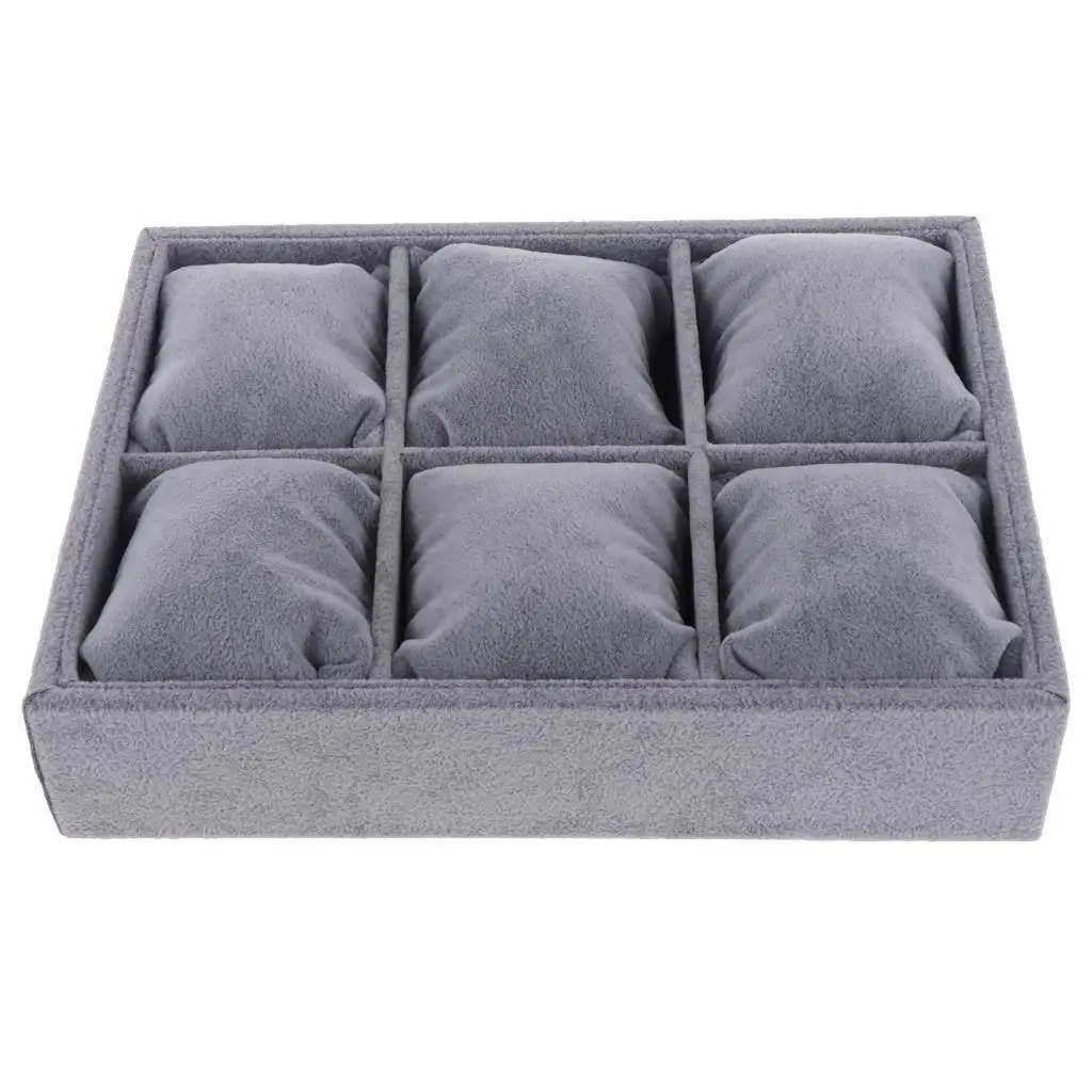 Watch Jewellery Tray Organizer Showcase Display Box Holder Storage Stackable Velvet 6 Grid Pillows for Watches Bracelets Stand