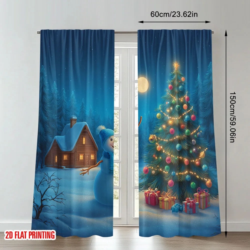 2 قطعة 2D الطباعة المسطحة عيد الميلاد الستائر الساخنة عيد الميلاد ثلج شجرة Gifts_o الرقمية المطبوعة البوليستر الستائر الأسرة استخدام الحفلات #2