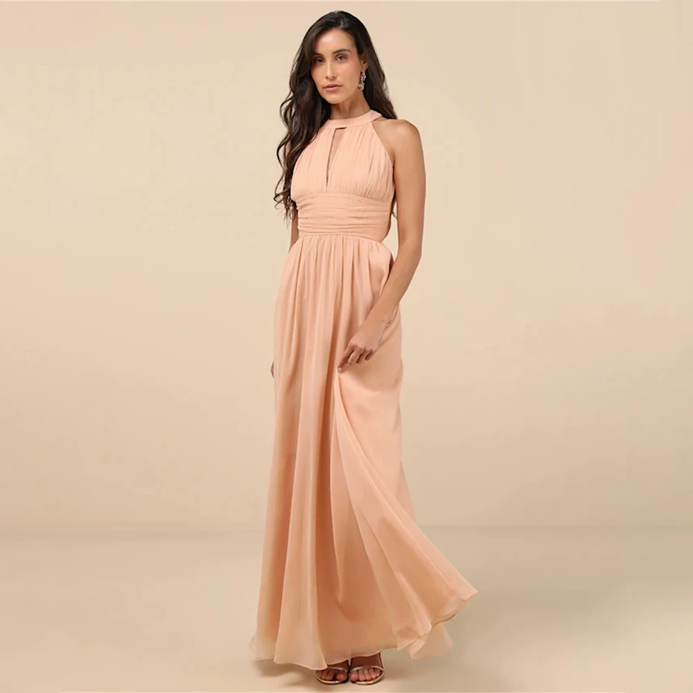 

Elegant Halter Evening Dresses Pleated Sleeveless Chiffon Prom Dress Formal Party Gown Fashion Women's Cocktail Gowns Customized
