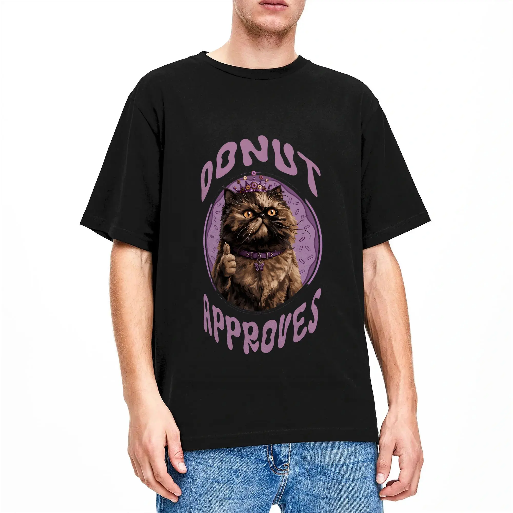 Donut Approved funny Donut princess cat  T-Shirt Summer  Harajuku T-Shirts Adult Pure Cotton O-Neck Oversize Top Tees