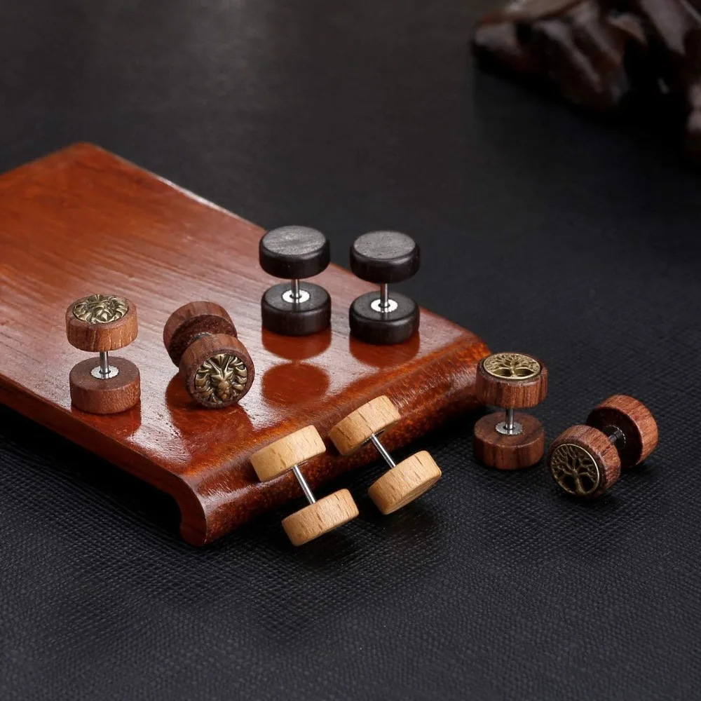 2 Paar 16G Holz Imitation Gauge Ohrringe Punk Stil Edelstahl Türkis Barbell Ohrstecker Piercing Schmuck – Detail 2