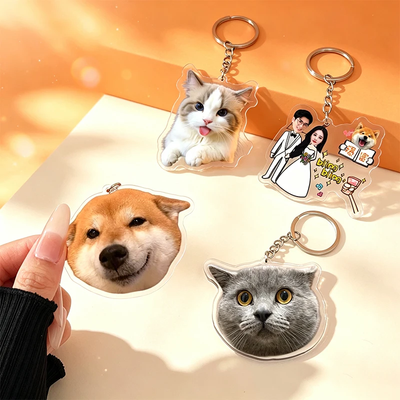 Cute Your Pet Photo Customized Acrylic Keychain Character Dog Cat Animals Picture Hologram Print Personalized Keyring Bag Charm view 6