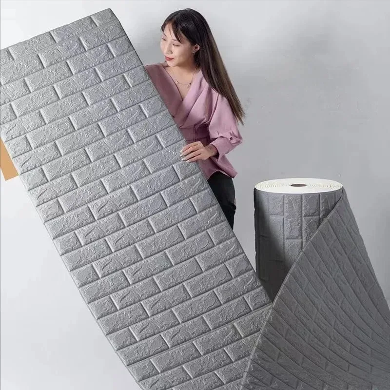 

70cm*1m 3D Self-Adhesive Wallpaper Continuous Waterproof Brick Wall Stickers Living Room Bedroom Children's Room Home Decoration