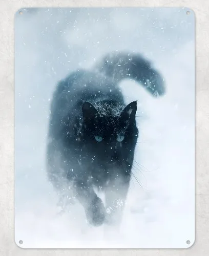 Black Cat Snow Winter Scene Metal Poster Wall Tin Sign Man Cave Shed Home Plaque --Tin Sign