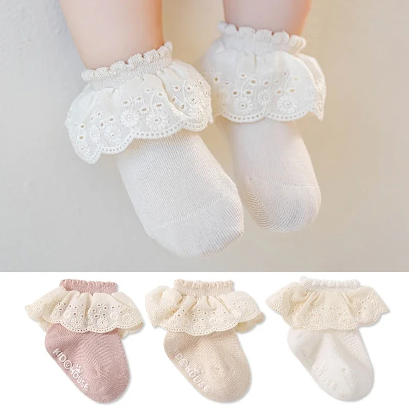 Baby Girl Short Socks Newborn Infant Floral Princess Anti Slip Socks Kids School Student Uniform Socks Children Home Floor Shoes