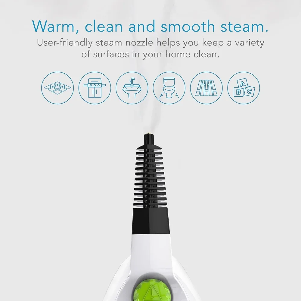 Handheld Steam Cleaner with 6 Accessories Included to Remove Dirt, Grime, Grease, Quick Heat Up Time, White