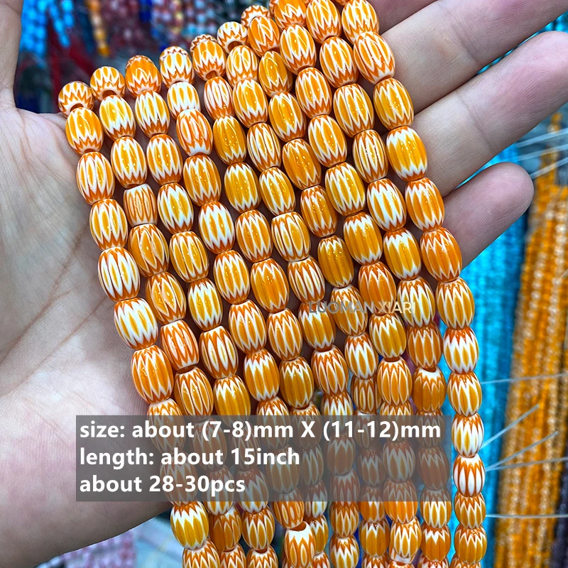 Großhandel 8x12mm Ovale Handgefertigte Farbige Lampwork-Abstandsperlen für Schmuckherstellung DIY Armband Charms Zubehör 15'' – Detail 8