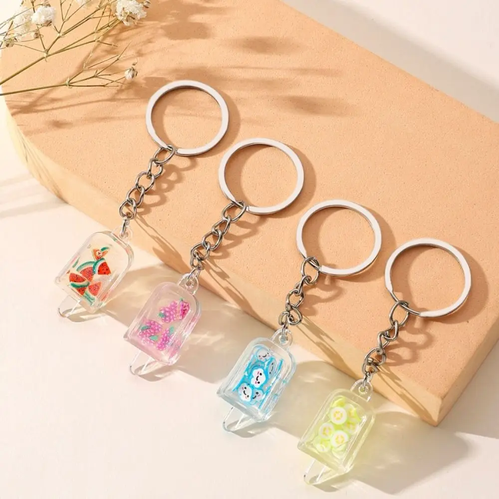 Key Ring Glow Cup Fruit Ice Cream Keychain Acrylic Pendant Slice Flower Slice Keyring Milk Tea Creative Earphone Case Pendant