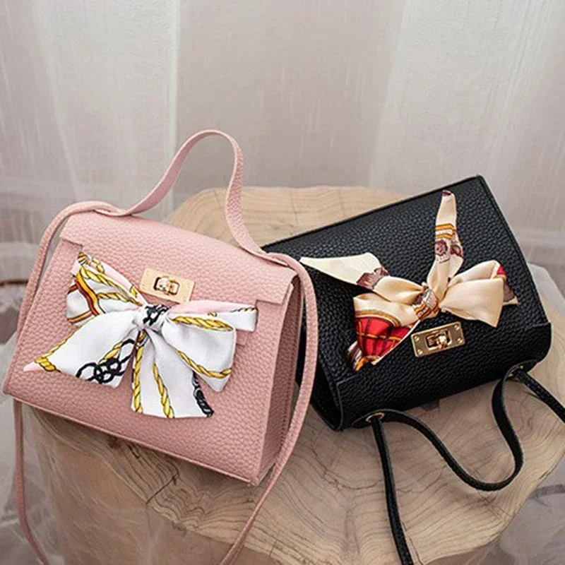 Women Ribbon Bow Decor Hasp Mini Flap Hangbag Ladies Fashion Leather Wallet Shoulder Messenger Crossbody Bag Totes