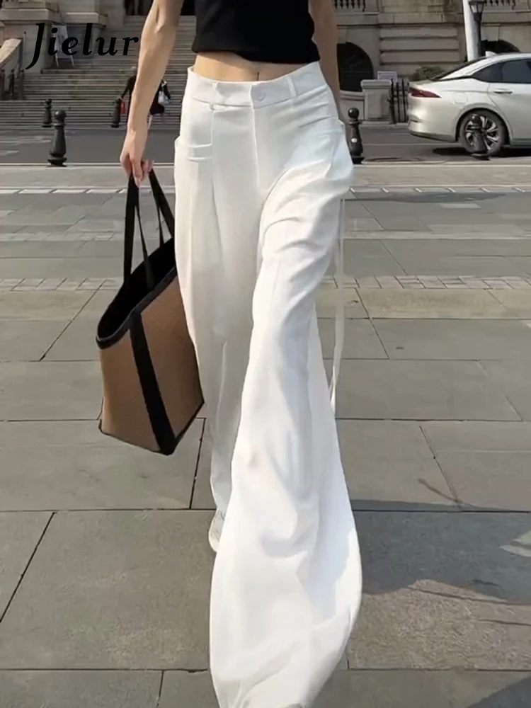 Jielur Lace-up High Waist Straight Women Suit Pants Summer Slim Loose Full Length Female Wide Leg Pants Casual Chic Office Lady