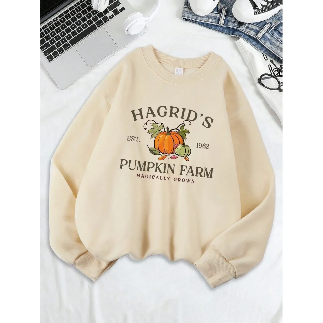 

Женская повседневная толстовка с принтом «Тыквенная ферма Гагрида», удобная посадка, модный свитшот для женщин среднего возраста
