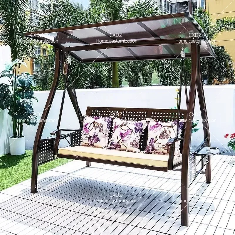 Outdoor Swing Chair Double Rocking Seat Rainproof Solar Cast Aluminum Hanging Chair for Courtyard Garden Balcony Patio