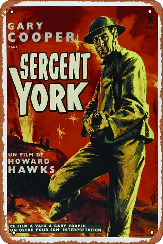 Sergeant York Movie Poster Retro Metal Sign Vintage TIN Sign for Plaque Cafe Bar Home Wall Decor Art Sign Gift 12 X 8 inch