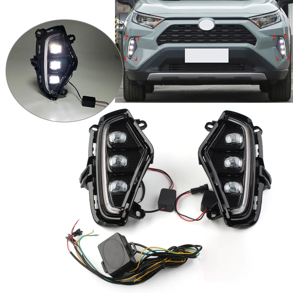 2Pcs Car Daytime Running Light DRL Turn Signal Light Fog Lamp with Wire For Toyota RAV4 2019 2020 2021