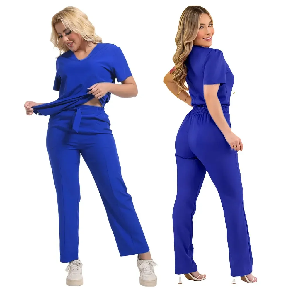 Uniforme con lazo para operación de Hospital para mujer, uniformes quirúrgicos cómodos elásticos, ropa de laboratorio de belleza, conjunto de uniforme médico