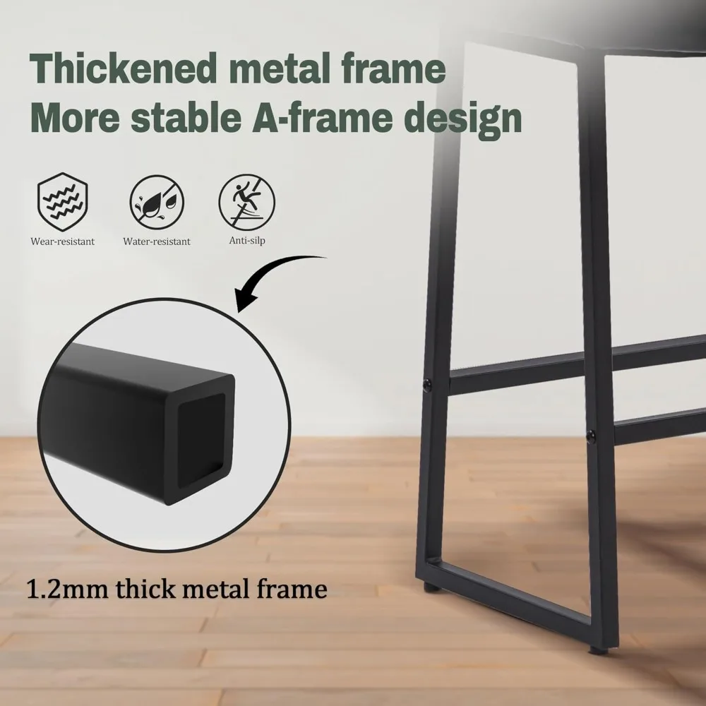 Set mit 3 modernen Barhockern für die Küchentheke, 61 cm hoch, rückenfrei, mit Kunstlederpolsterung für stilvolles Esszimmer