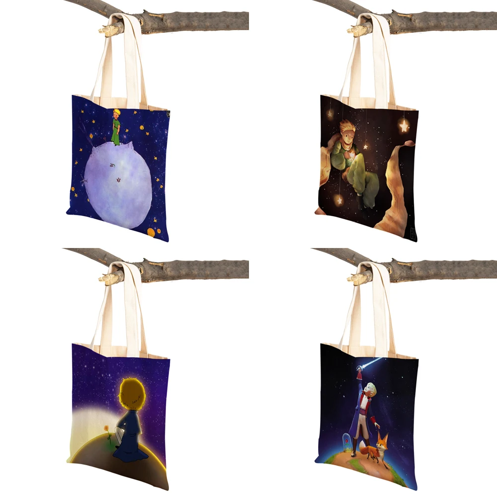 Little Prince  Women Shopping Bag Double Print Fashion Classic Cartoon Anime Canvas Lady Travel Tote for Children Boys Girl