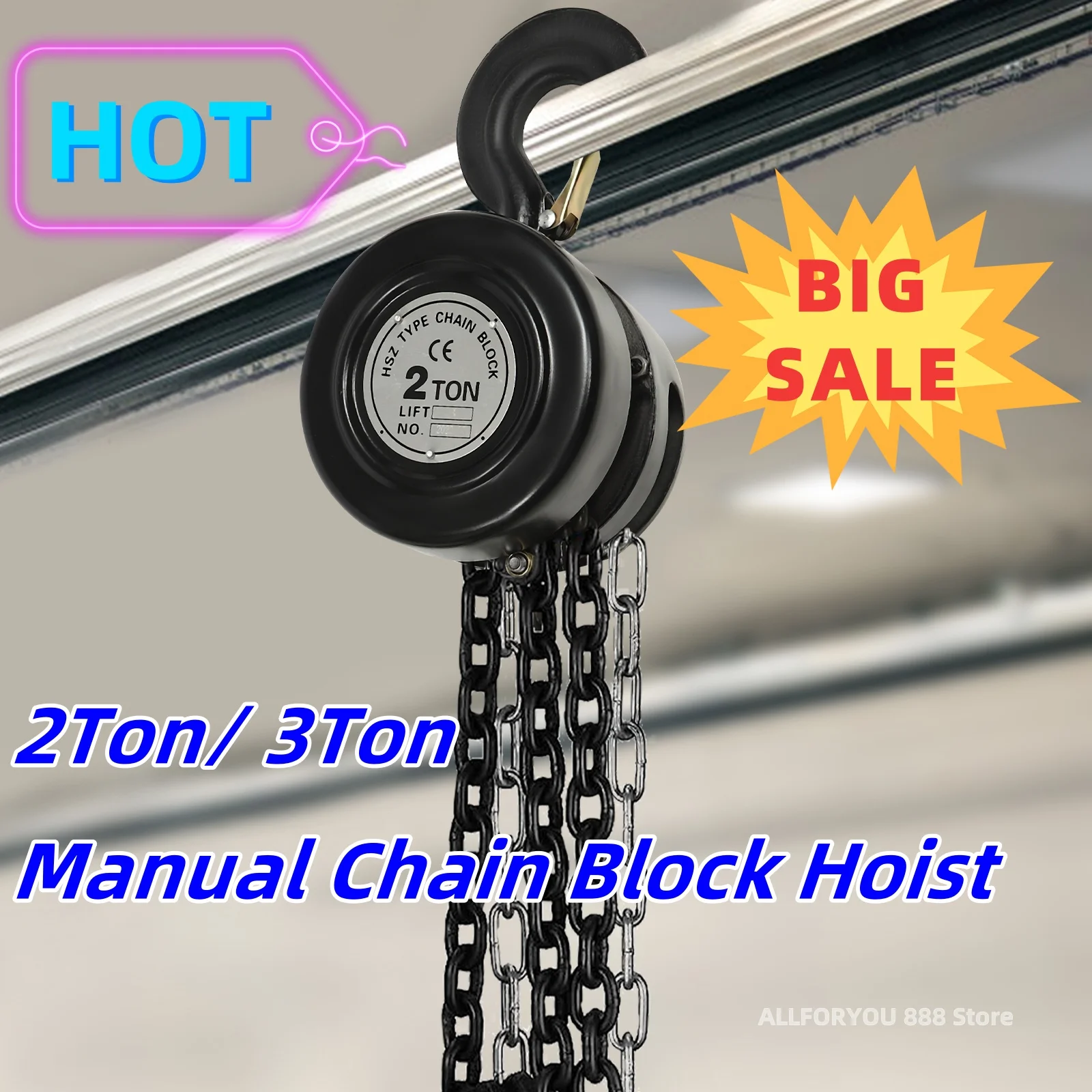 2Ton/3Ton Manual Hand Chain Lever Block Hoist Capacity 10Ft With Double Hooks Lift Tool Puller