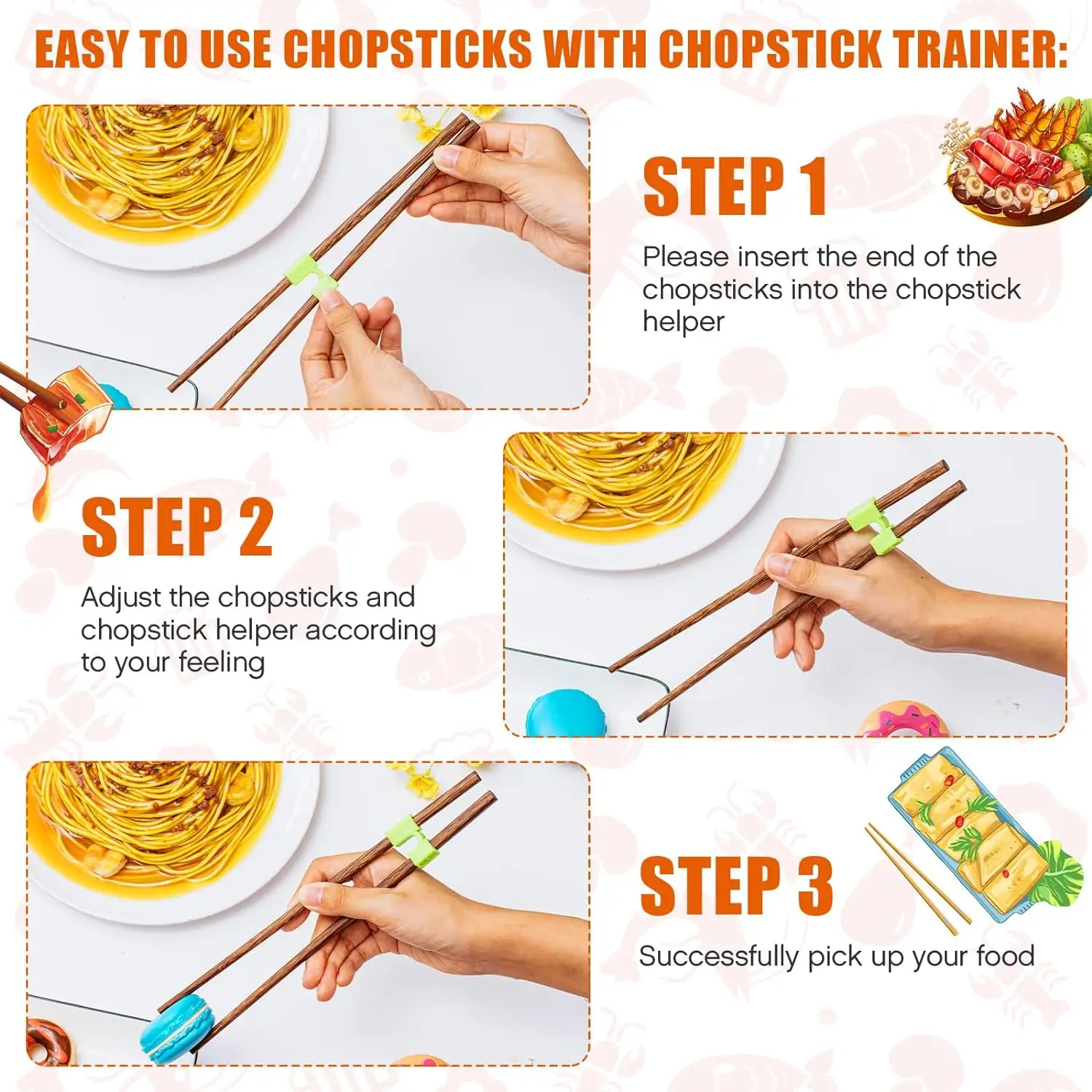 20pcs Reusable Chopstick Helper Non-Slip Replaceable Both Right or Left Handed Training Chopsticks for Adults Beginner Learner