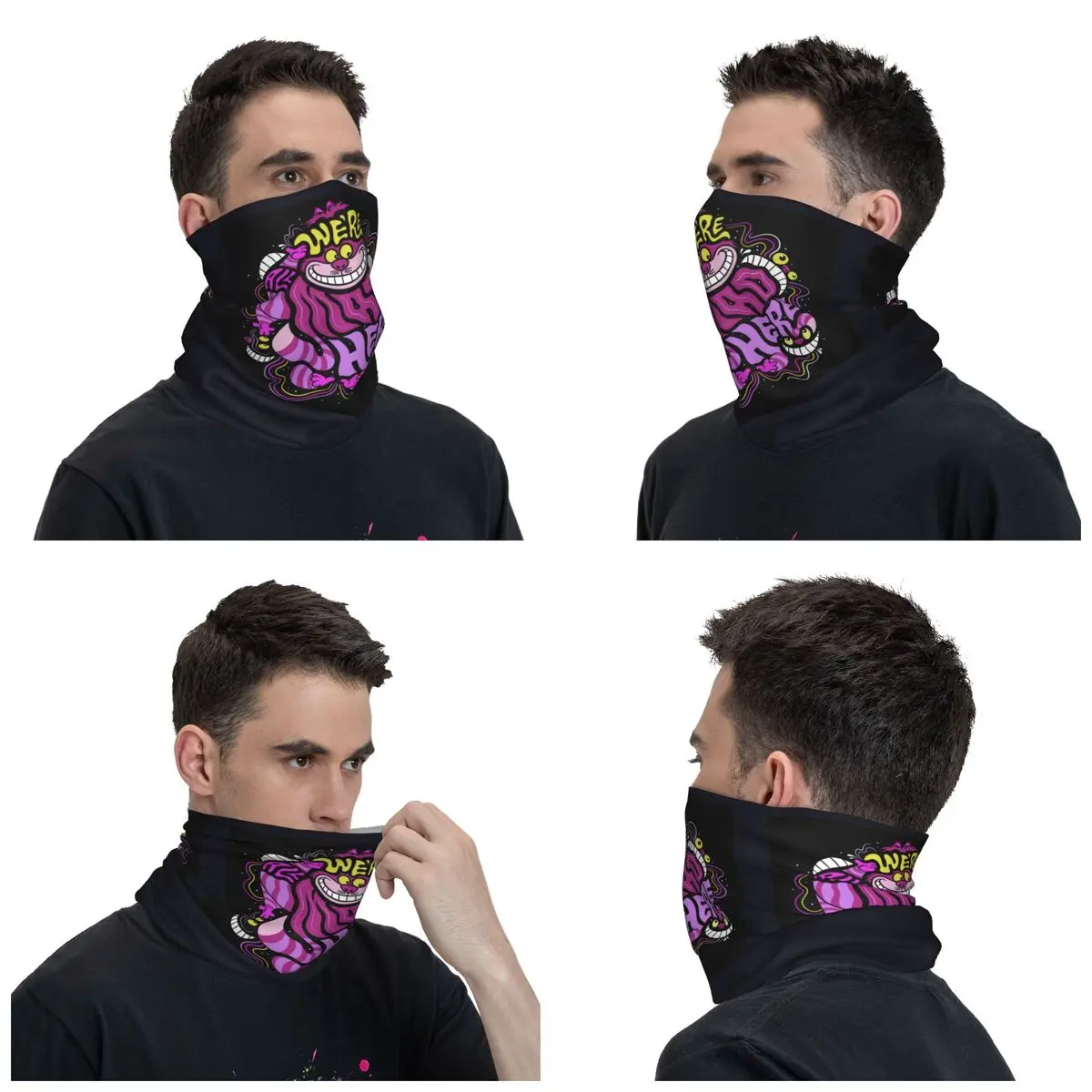 Custom Cheshire Cat Winter Headband Neck Warmer Women Men Ski Running Tube Scarf Face Bandana Gaiter