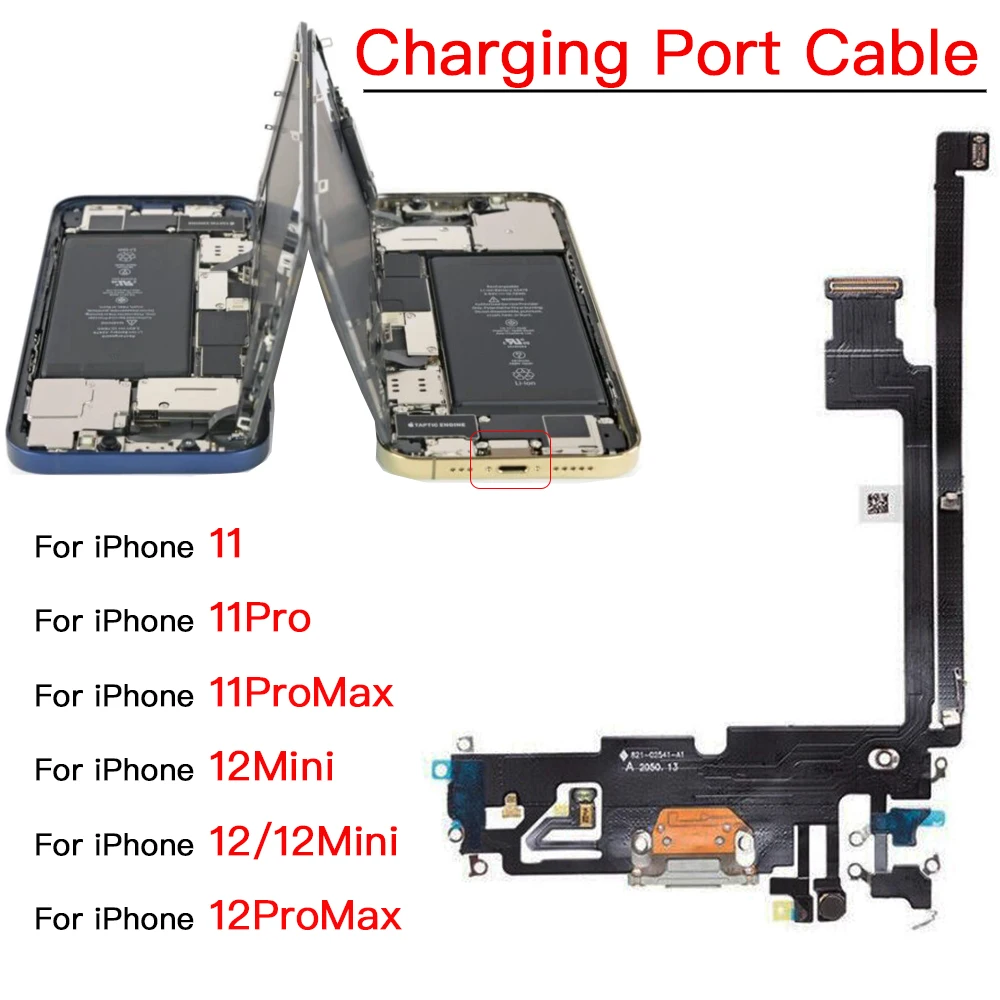 Charging Port USB Dock Flex Cable For iPhone 11 12 12Mini Pro Max Charger Microphone And Signal Antenna Replacement