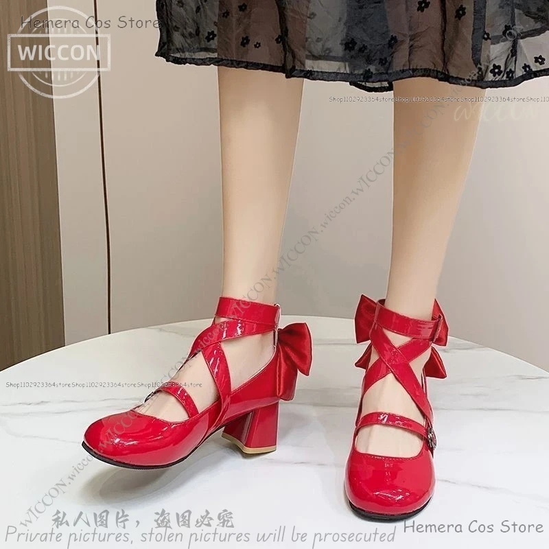 Kaname Madoka Anime Puella Magi Madoka Magica Cosplay zapatos mujer Lolita Lazo Rojo tacones altos botas de cuero disfraz de Halloween Prop