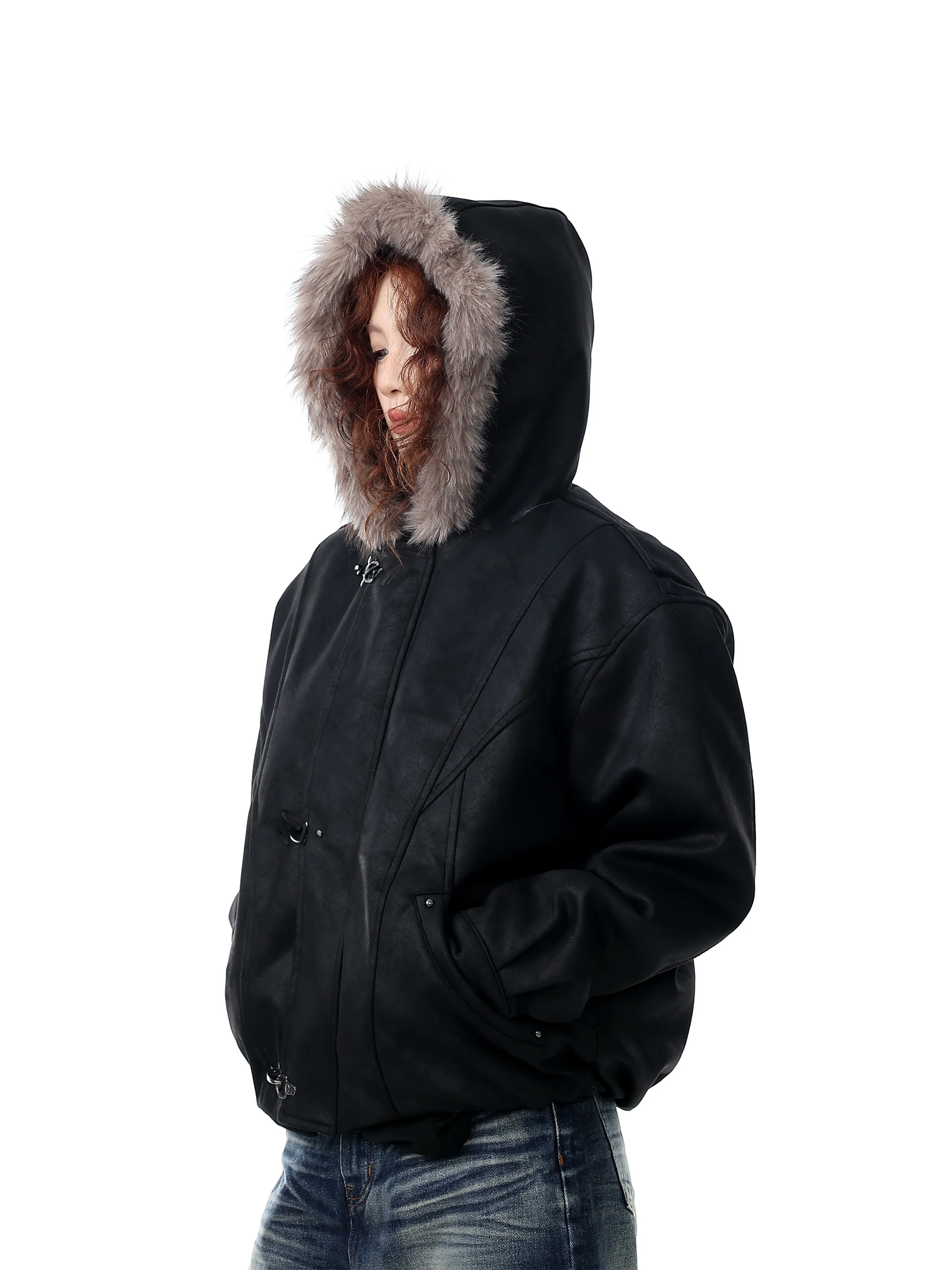 

American Heavyweight Design Thickened Padded Hooded Jacket with Fur Collar for Men Winter Warm Cotton Coat with Fleece Inner