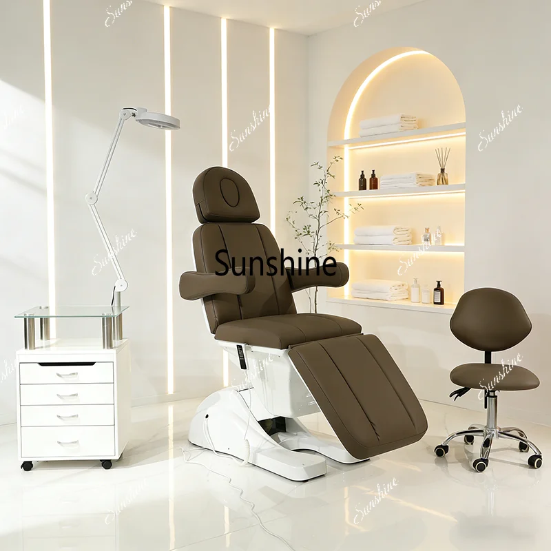 

Modern Brown Leather 3/4 Electric Cosmetologist Eyelash Facial Spa Bed Adjustable Electric Massage Bed Beauty Chair for Beauty S