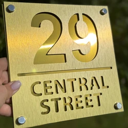 Large Size Personalized Custom Metal Aluminum 5MM Gray Gold Mirror House Number Sign Plate Outside Address Name Door Room Plaque