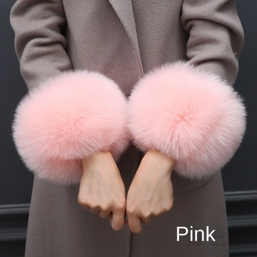 Winter Ladies Women Soft Faux Fur Plush Cuff Oversleeve Windproof Gloves Hand Wrist Warmer Cuff Clothing Accesories