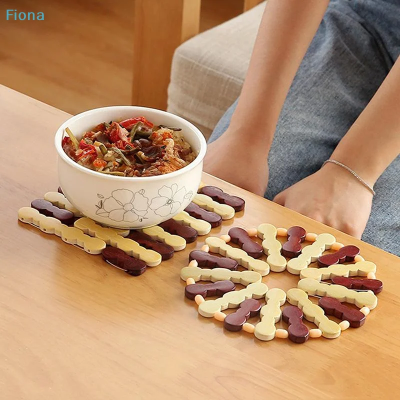 ☭ Posavasos de Bambú, Plegable, Resistente al Calor, para Platos Calientes, Ollas, Sartenes, Protector de Mesa de Cocina