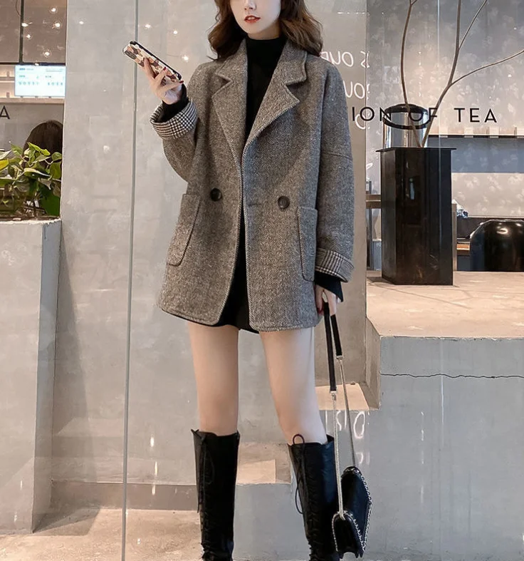 Frauen Herbst Winter 2025, Neue Koreanische Stil Britischen Mode Woolen Jacke Lose Abnehmen Casual Kleinen Anzug Top