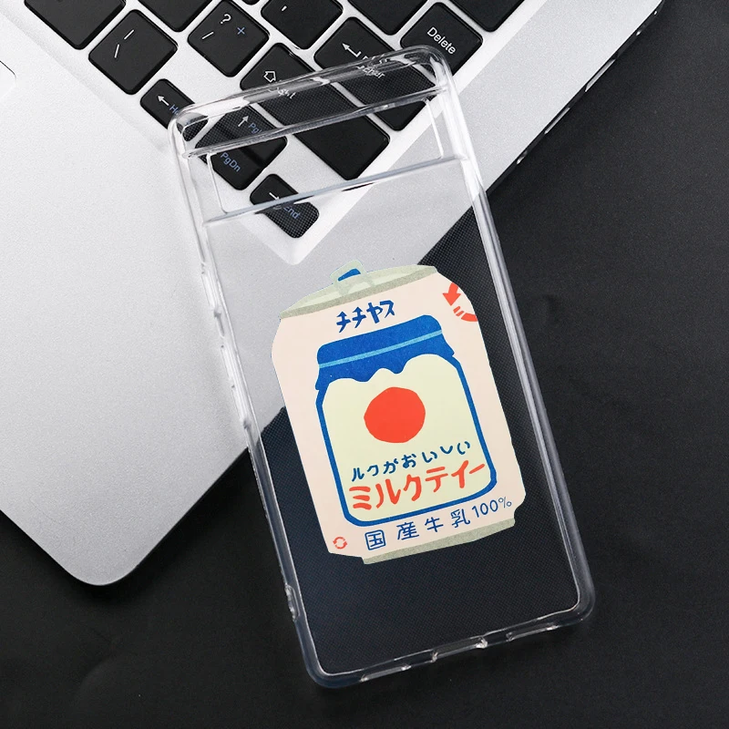 Funny Cute Pink Drink Bottle Sardine Tomato Phone Case For Google Pixel 8A 8 Pro 6 6A 5G 7 Pro 7A Clear Soft TPU Cover Fundas