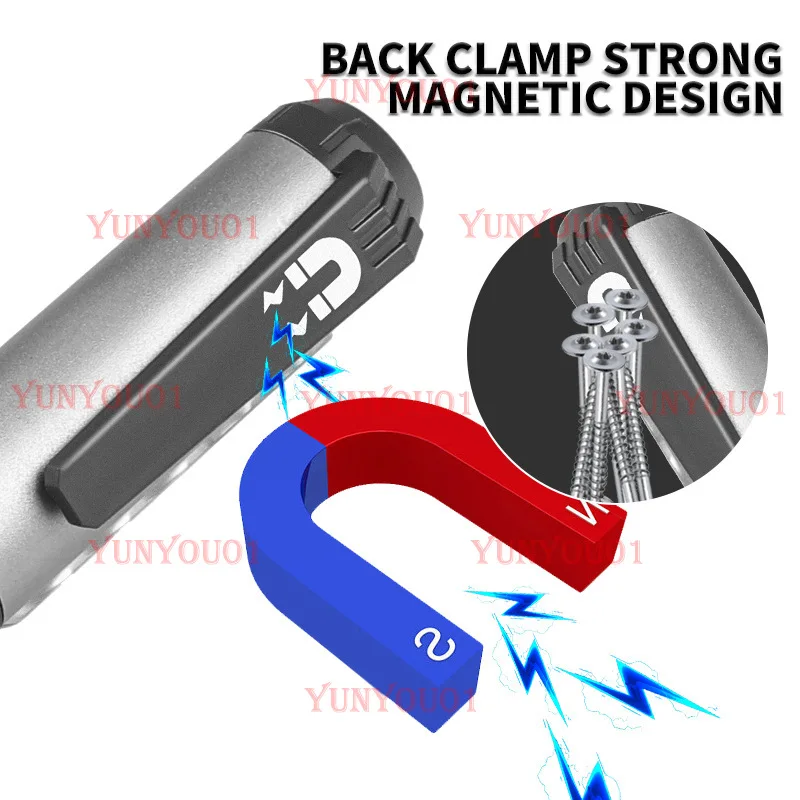 Cross-border New LED Three-light Source Headlight Small Flashlight with Magnet USB Charging Multi-function Pen Cap Clip