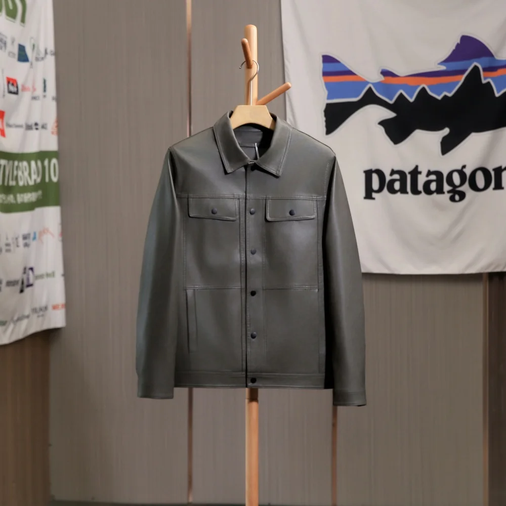 

Ультра-мягкая мужская куртка из эко-кожи с повседневным воротником, осень-зима, модная ветрозащитная теплая длинная кожаная куртка цвета све...