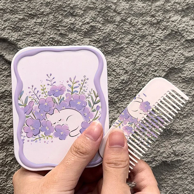 Fiori Flip-Top specchio per il trucco pieghevole specchio tascabile portatile specchio per il trucco cosmetico rettangolare da donna con pettine