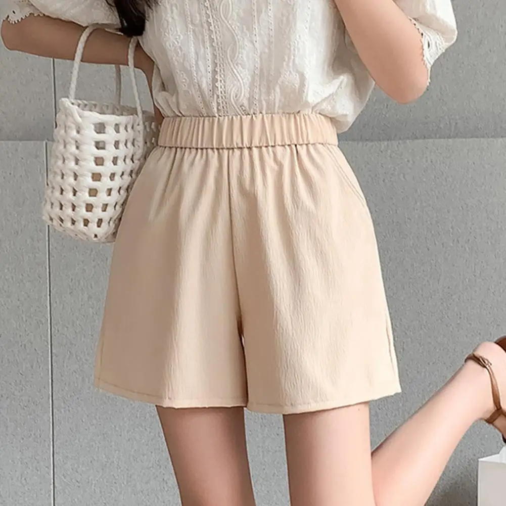 

Summer Women Shorts Button Solid Color Pocket Casual High Waist Suit Shorts Casual Thin Cool Lady Clothing Wide Leg Streetwear