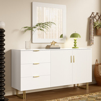 Modern Wooden Mirror & Sideboard Set - 80x80cm Square Wall Mirror + Elegant Cabinet with 3 Drawers 2 Doors, Anti-Scratch Surface