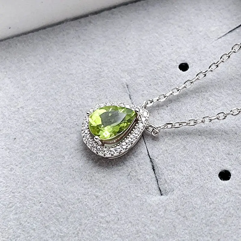 Real 925 Silver Natural Peridot Pendant with Certificate 6*8mm 1ct water drop Pendant with 925 Silver Necklace Gift for Women