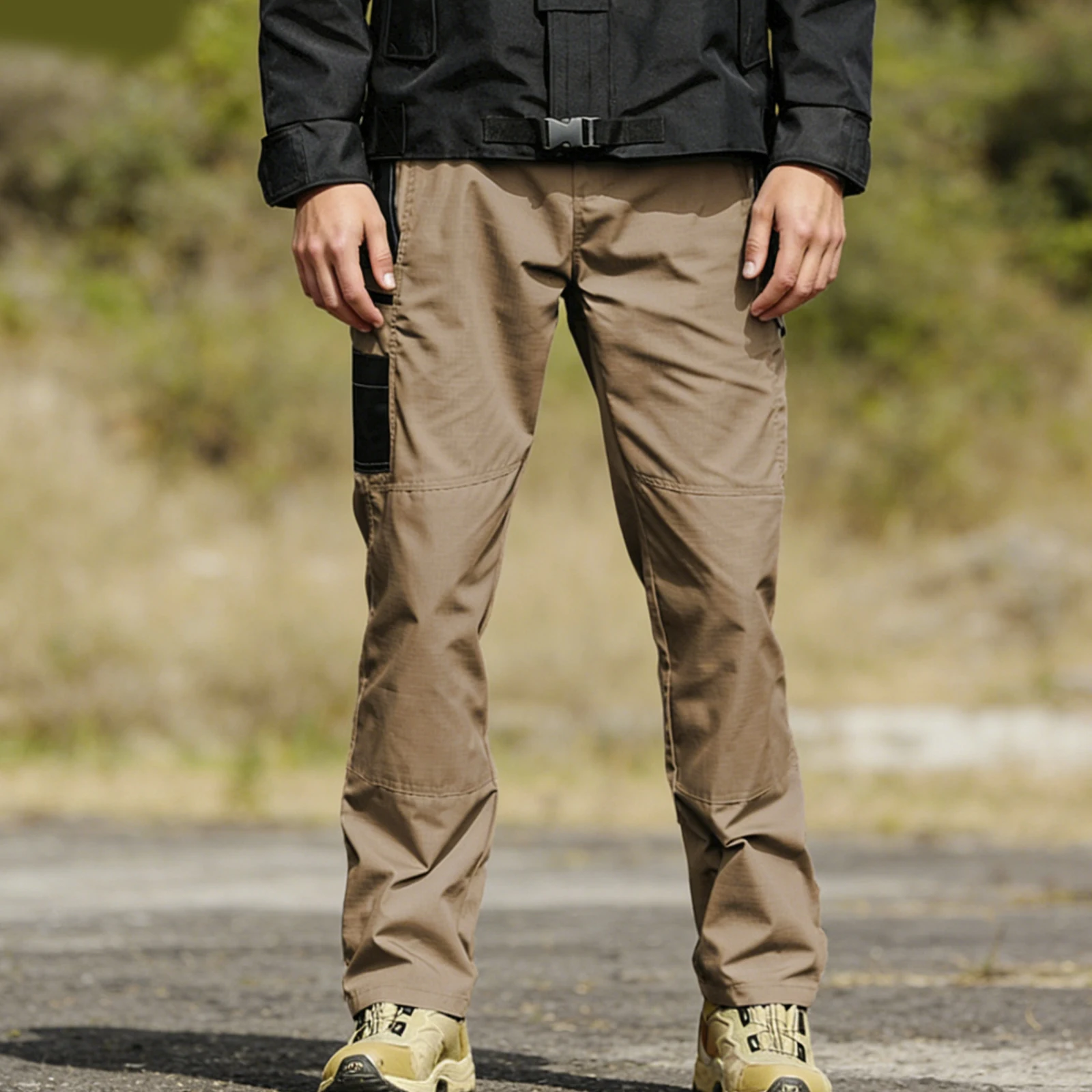 Mens Cargo Pants Casual Mid Waist Contrast Color Athletic Pants Outdoor Hiking Trousers with Pockets