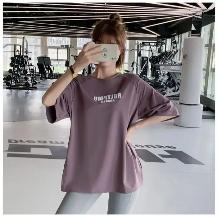 

Summer Sports Yoga Wear Quick-Dry Oversized Short-Sleeve T-Shirt Training Running Fitness Breathable Loose-Fit Top Set for Women