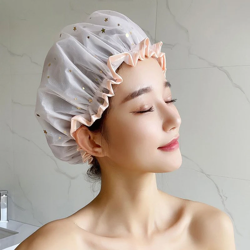 

Waterproof Bath Hat Thickened Waterproof and Oil Fume Cap Women Spa Hair Salon Supplies Shower Cap Bathroom Accessories