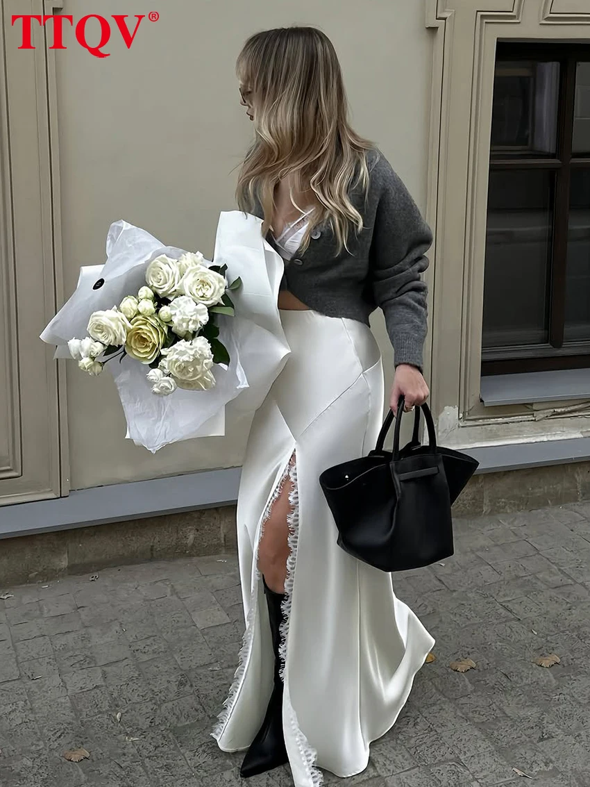 Elegant High Waist White Satin Skirt for Women 2026