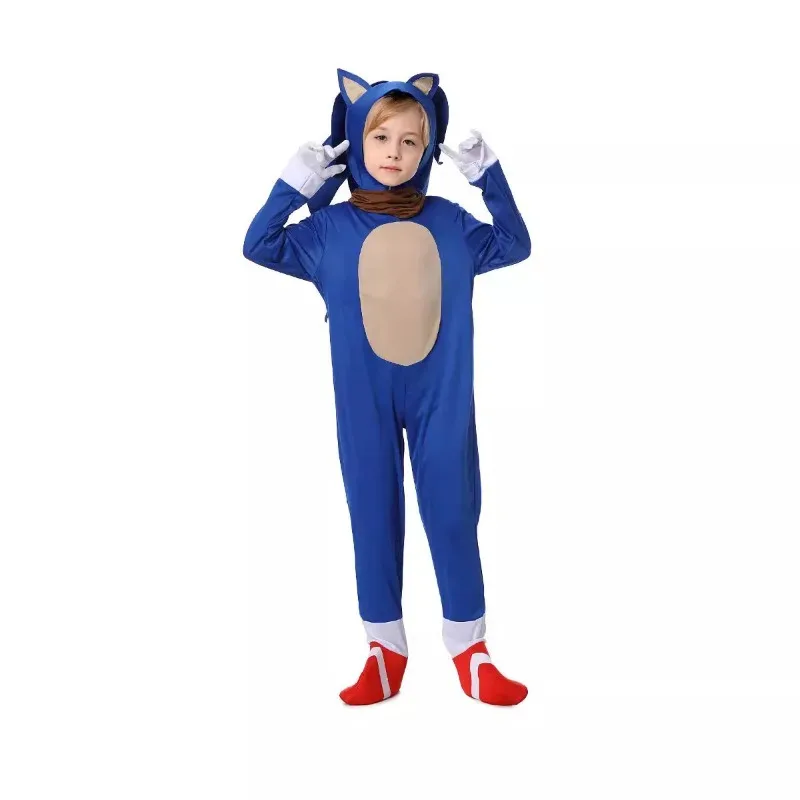 Nuevo 2025 Sonic Anime mono de dibujos animados Halloween niños niñas mono niños Cosplay disfraz con guantes blancos regalos eqs9X