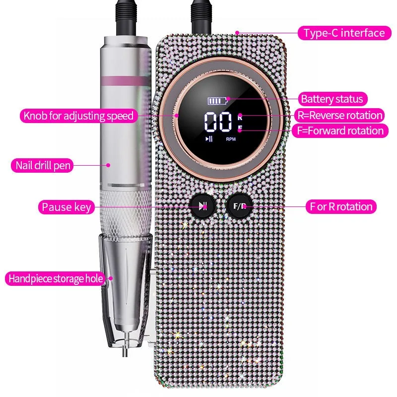 Portable Rechargeable 35000 RPM Electric Professional Pedicure Tool Machine Set Cordless Nail Drill Kit for Manicure Polisher