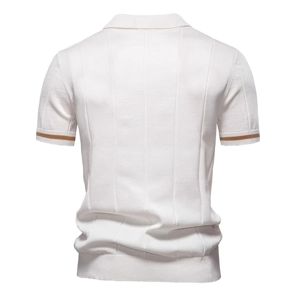 Men's Spring Summer 2026 New Business Casual Wool Lapel Knitted Polo Shirt Short Sleeves