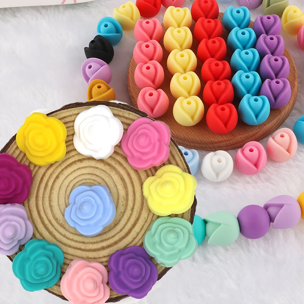 10-20PCS Small Rose Lotus Silicone Focus Beads Colors Charm Handmade Accessories DIY Materials Beaded Pen Pacifier Clip Necklace