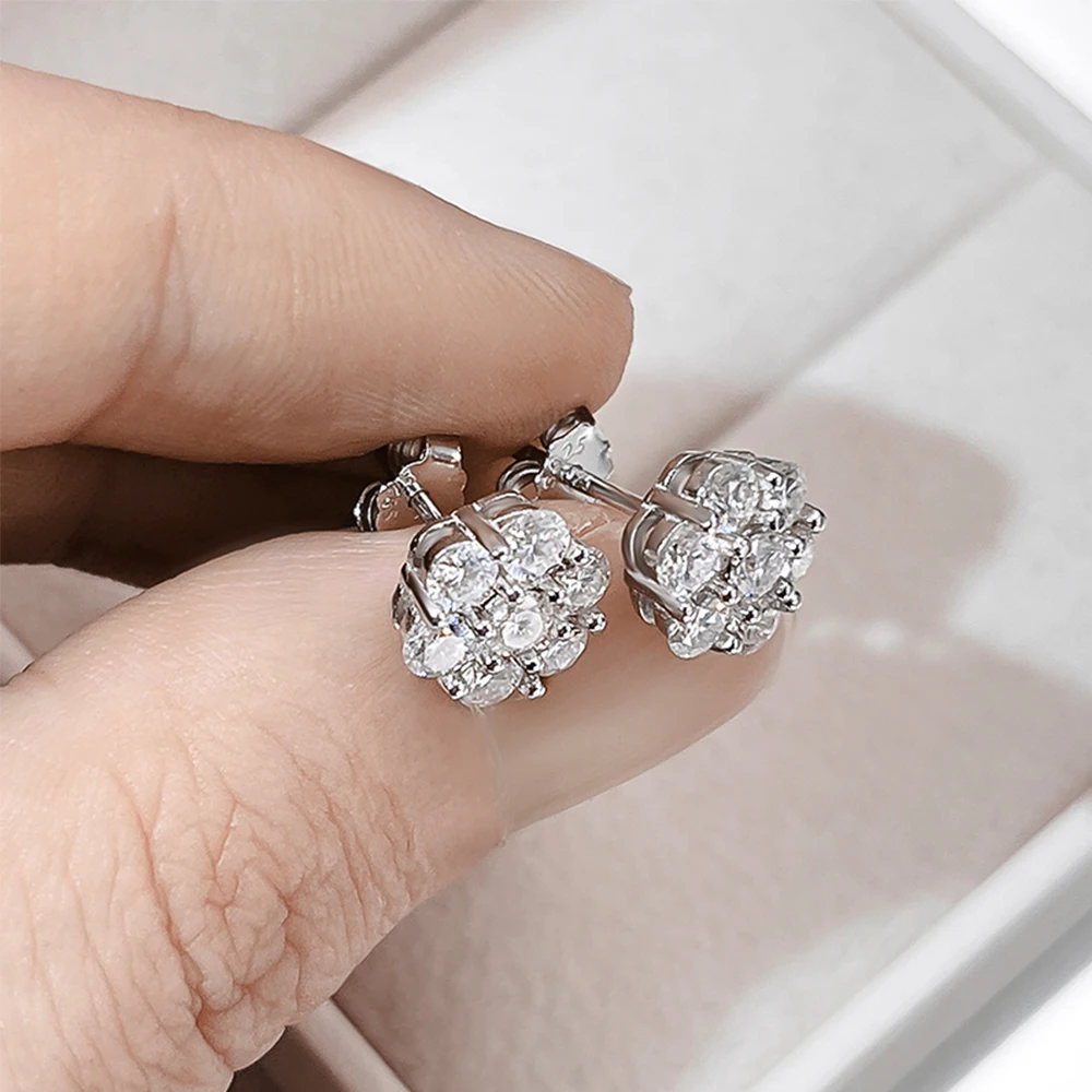 2.5/3/5mm Moissanite Cluster Flower Stud Earrings GRA Certified 925 Sterling Silver Party Wedding Earrings for Women Jewelry - view 4