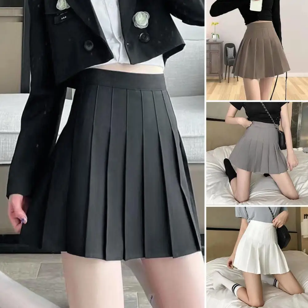 

Attractive Pure Color A-Line Short Skirt Hidden Zipper Mini Skirt Women Trendy Short Pleated Skirt Female Clothes