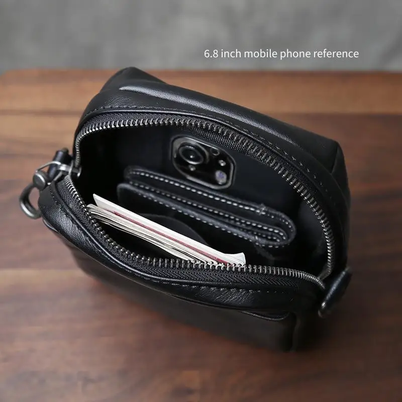 Full Grain Leather Crossbody Bag for Men Slim Casual Sling Backpack Shoulder Bag Lightweight Organizer Daypack